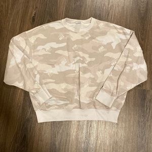PINK Beige Tan White Camo Crew Sweatshirt Sweater Size Small